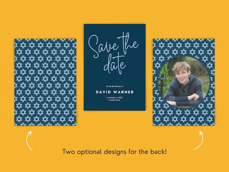 EDITABLE Bar Mitzvah Save the Date Template, DIGITAL Blue Star of David ...