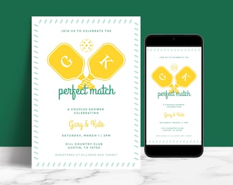 EDITABLE Pickleball Perfect Match Bridal Shower Invitation Template, Couples Paddle, Printable Invite & Mobile e-vite, Digital Download