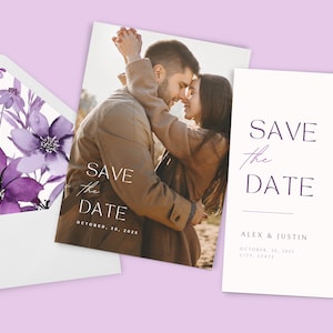 Modello MODIFICABILE Save the Date per matrimonio floreale con foto, suite botanica, classico elegante, giallo, cartolina fotografica, buste