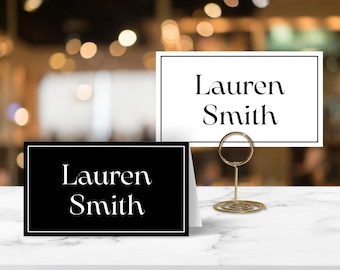 EDITABLE Minimal Modern Name Place Cards Template, Printable Simple Elegant Wedding Party, Flat and Tented, Event Printable, Black and White