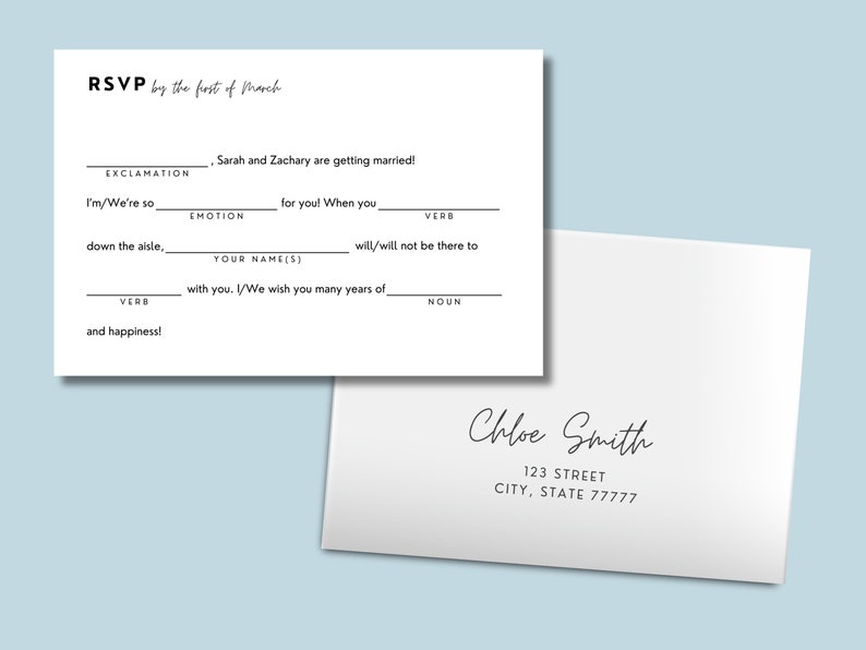 EDITABLE Madlib RSVP Card Template, Fill in the Blank Wedding Response