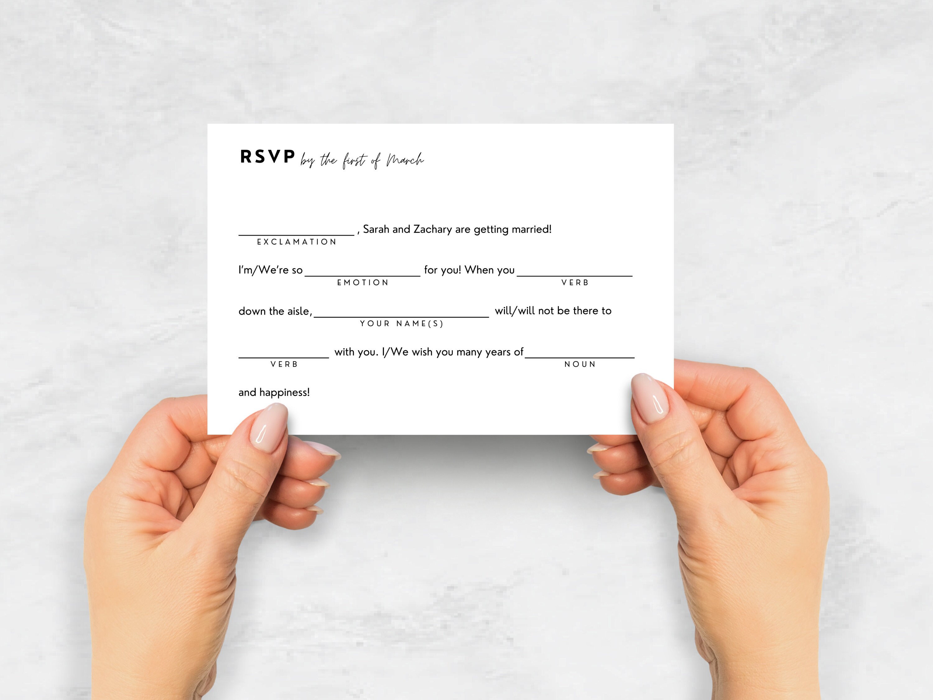 EDITABLE Madlib RSVP Card Template, Fill in the Blank Wedding Response ...