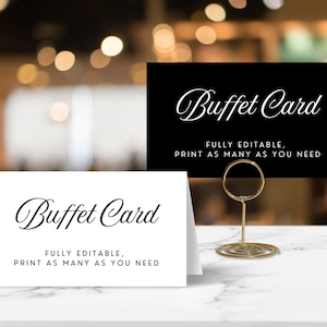 Tarjetas de comida de buffet minimalistas modernas EDITABLES, planas y en forma de carpa, plantillas imprimibles, descarga digital instantánea para bodas, letreros de comida para eventos y decoración