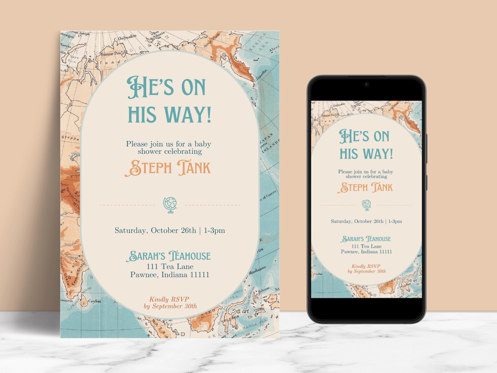 Map Party Invite EDITABLE Travel Map Baby Shower Invitation Template, Printable Invite ...