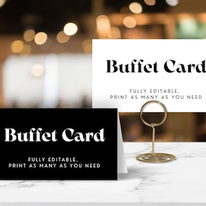 Tarjetas de comida de buffet modernas EDITABLES, planas y con forma de carpa, plantillas imprimibles, descarga digital instantánea de bricolaje para bodas minimalistas, decoración de letreros de comida para eventos