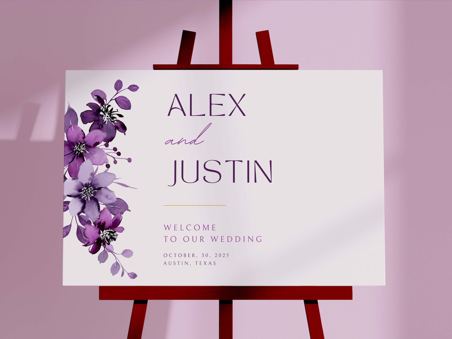 Purple Floral Wedding Welcome Sign EDITABLE Template, 36"x24 ...