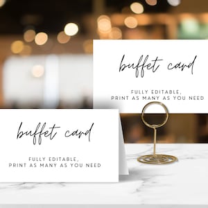 Moderne minimale buffetvoedselkaarten BEWERKBAAR, tented en plat, afdrukbare sjablonen, bruiloft DIY instant digitale download, evenement voedselborden decor