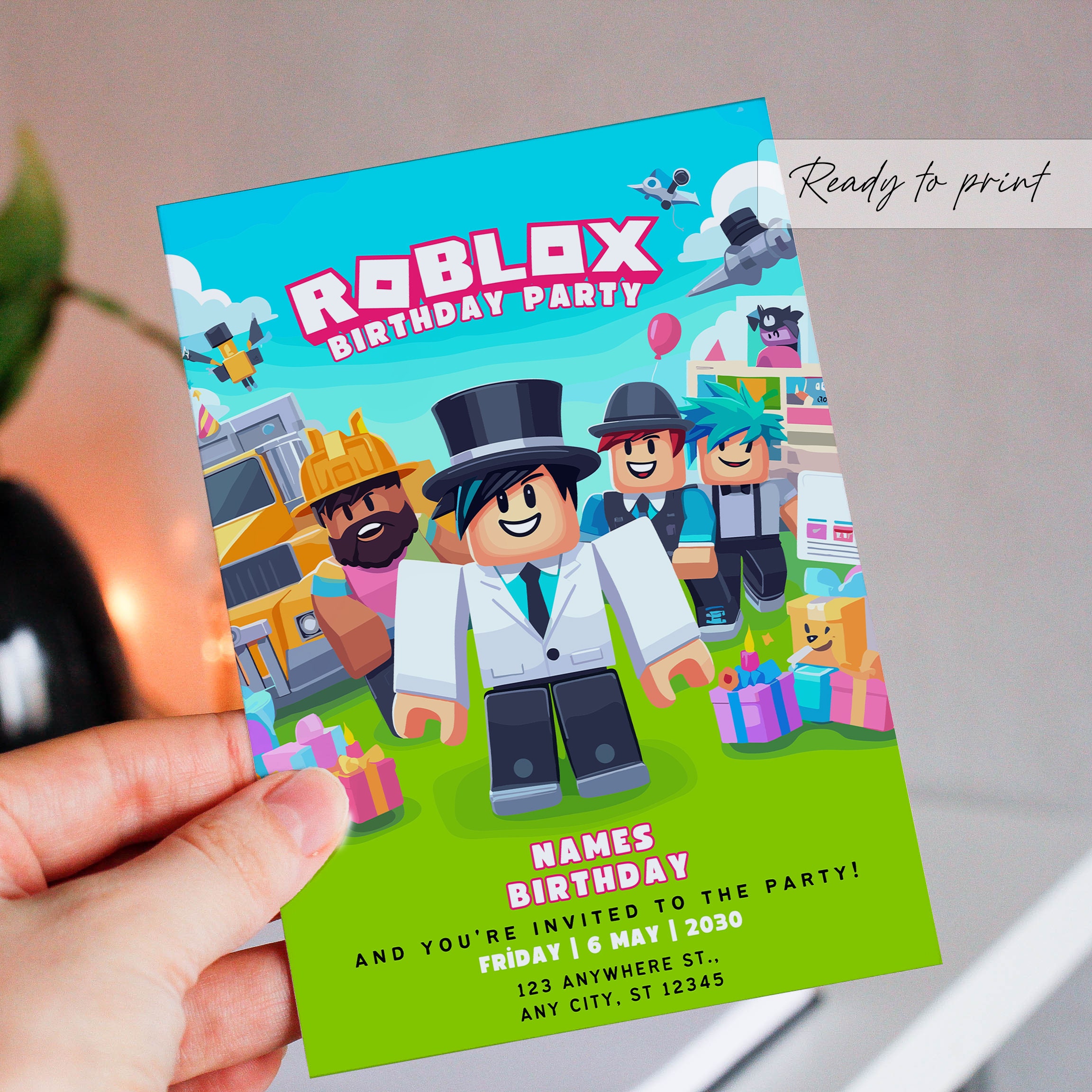 Roblox Birthday Invitation Printable Roblocks Birthday Invite Birthday ...