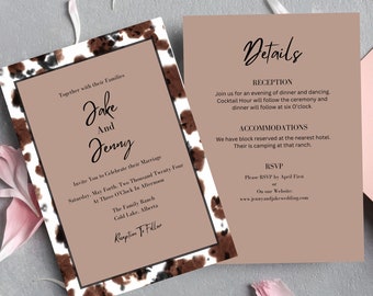 Western Cow Print Wedding Invitation digital template