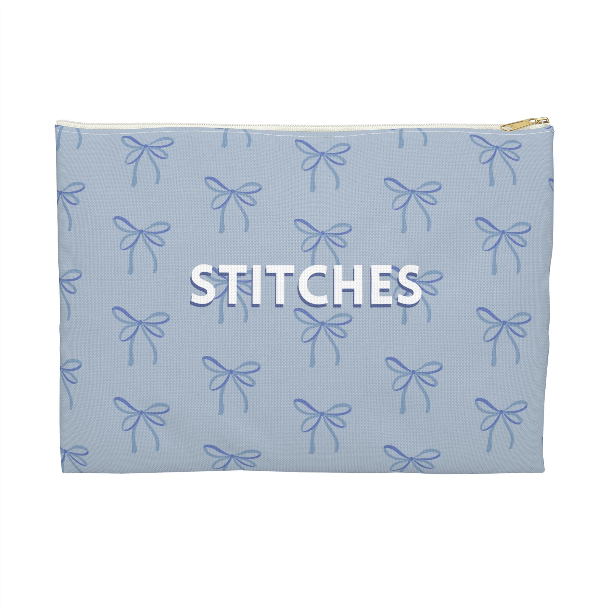 Needlepoint Project Bag STITCHES, Bows in Blue Needlepointer Stash Bag