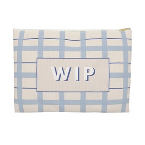 Needlepoint Project Bag - WIP, Blue and Cream Plaid | Needlepointer stash bag, NDLPT project pouch, Needlepoint WIP bag