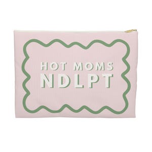 Custom Needlepoint Project Bag - Hot Moms NDLPT, Scalloped Border Pink and Green | stash bag, NDLPT project pouch, Needlepoint bag