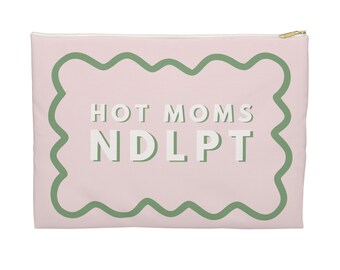 Custom Needlepoint Project Bag - Hot Moms NDLPT, Scalloped Border Pink and Green | stash bag, NDLPT project pouch, Needlepoint bag