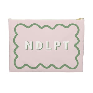 Needlepoint Project Bag - NDLPT, Scalloped Border Pink and Green | Needlepointer stash bag, NDLPT project pouch, Needlepoint bag