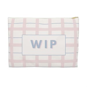 Needlepoint Project Bag - WIP, Light Pink and Cream Plaid | Needlepointer stash bag, NDLPT project pouch, Needlepoint bag