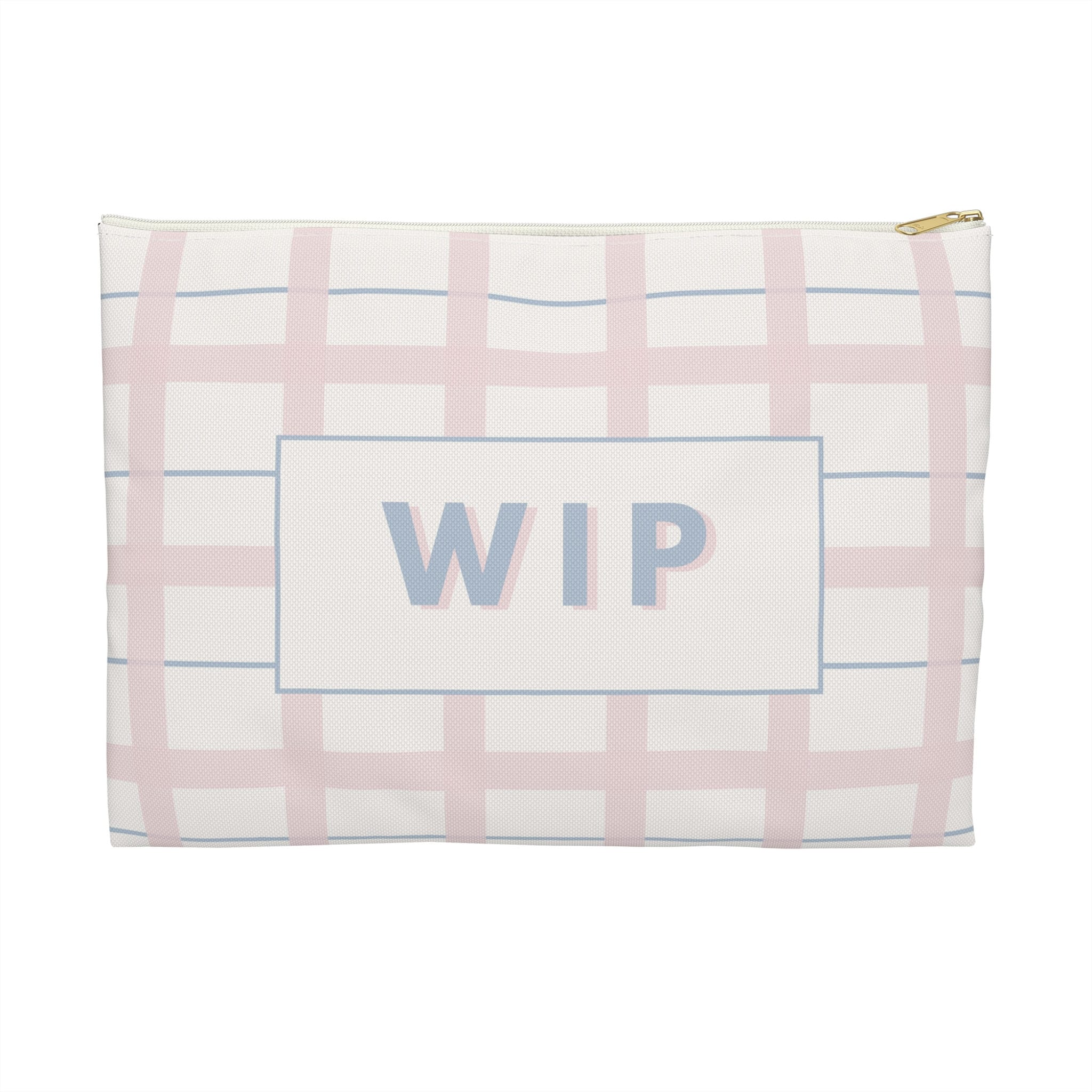 Needlepoint Project Bag - WIP, Light Pink and Cream Plaid | Needlepointer stash bag, NDLPT project pouch, Needlepoint bag