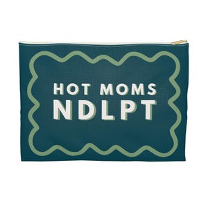 Custom Needlepoint Project Bag - Hot Moms NDLPT, Scalloped Border Navy and Green | stash bag, NDLPT project pouch, Needlepoint bag