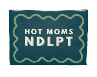 Custom Needlepoint Project Bag - Hot Moms NDLPT, Scalloped Border Navy and Green | stash bag, NDLPT project pouch, Needlepoint bag