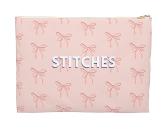Needlepoint Project Bag - STITCHES, Bows in Pink | Needlepointer stash bag, NDLPT project pouch, Needlepoint bag
