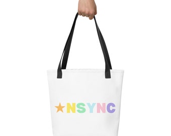 NSYNC Colorful Rainbow Lettering White Tote bag, N'sync Reunion Tour, 90's Concert, Nostalgic Boy Band, Merchandise, Merch, LGBTQ+