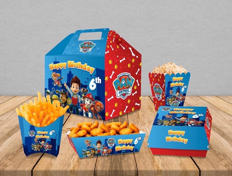 Paw Patrol Themed Party Boxes, Hamburgers, French Fries, Popcorn and ...