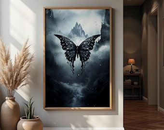 Dark Moody Butterfly Wall Art Print Vintage Butterfly Print Moody Insect Art Decor Antique Moth Painting dark cottagecore Dark Forest swa005