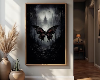Dark Moody Butterfly Wall Art Print Vintage Butterfly Print Moody Insect Art Decor Antique Moth Painting dark cottagecore Dark Forest swa003