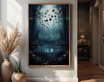 Dark Moody Butterfly Wall Art Print Vintage Butterfly Print Moody Insect Art Decor Antique Moth Painting dark cottagecore Print Dark Forest