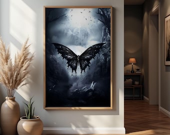 Dark Moody Butterfly Wall Art Print Vintage Butterfly Print Moody Insect Art Decor Antique Moth Painting dark cottagecore Dark Forest swa006