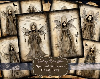 Ghost Fairy Junk Journal Pages Gothic collage sheets scrapbooking cards ephemera Spectral fairy Junk Journal Kit Ethereal fairy junk journal