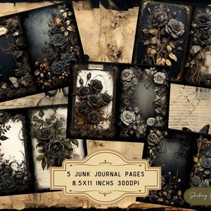 Black Roses Junk Journal Pages Gothic Collage Sheets Scrapbooking Cards ...