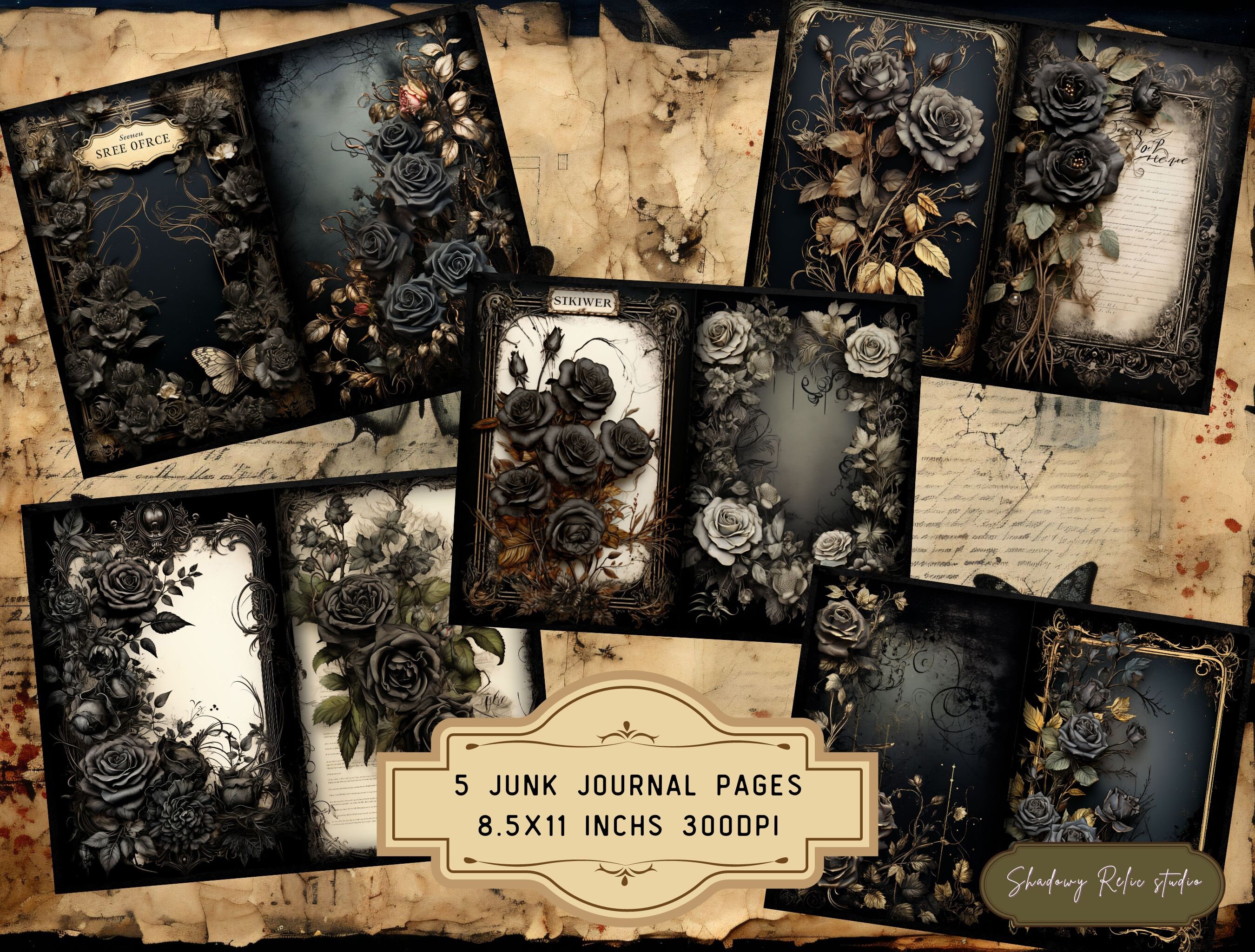 Black Roses Junk Journal Pages Gothic Collage Sheets Scrapbooking Cards ...