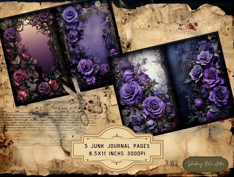 Gothic Purple Roses Junk Journal Pages Gothic Collage Sheets ...