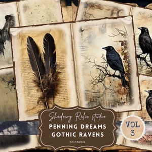 Gothic Raven Junk Journal Pages Gothic collage sheet scrapbooking cards Dark Witch ephemera Black Raven Junk Journal Kit Black Raven Crow