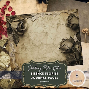 Kit de diario gótico de floristería Silence, efímera floral oscura, floristería embrujada, flores marchitas, tríptico digital de romance misterioso