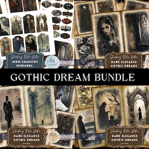 Dziennik gotyckich śmieci snów, przerażający arkusz kolażu, karta do scrapbookingu, Dark Witch, ephemera, zestaw dziennika Sinister Junk, kolekcja Dark Gothic