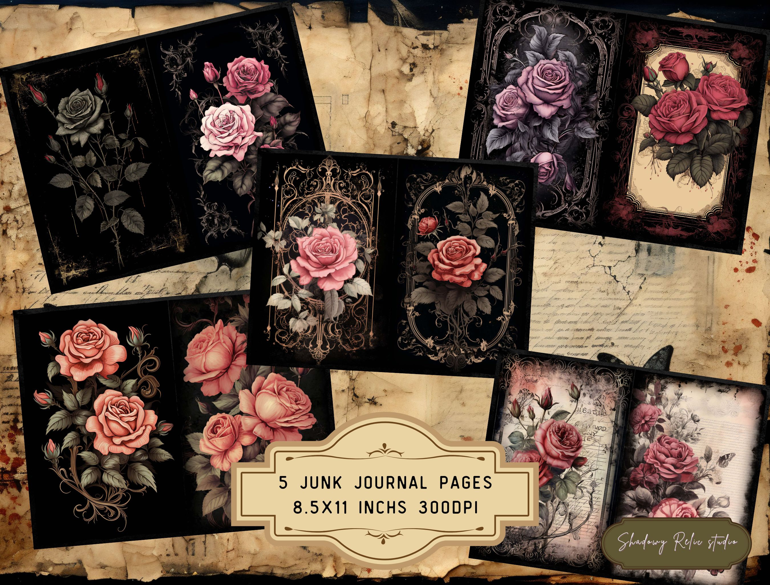 Gothic Vintage Roses Shabby Junk Journal Paper Gothic Collage Sheets ...