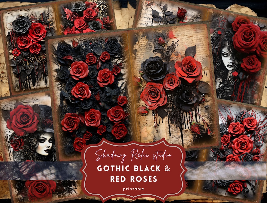 Gothic Black and Red Roses Junk Journal Pages Gothic Collage Sheets ...