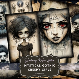 Gothic Creepy Girls Junk Journal Pages Gothic printable Pages collage sheets scrapbooking cards papers ephemera Gothic girl Junk Journal kit