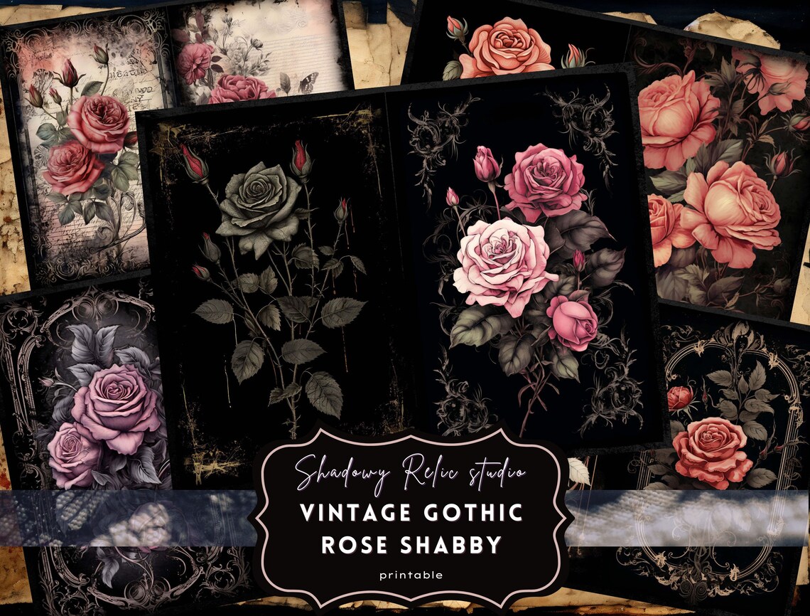 Gothic Vintage Roses Shabby Junk Journal Paper Gothic Collage Sheets ...
