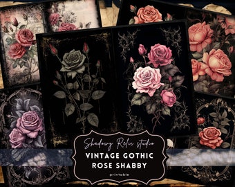 Gothic Vintage Roses Shabby Junk Journal Paper Gothic collage sheets scrapbooking cards ephemera Gothic Shabby Chic Rose Junk Journal Kit