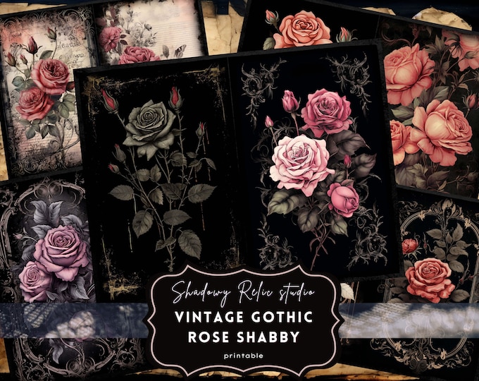 Gothic Vintage Roses Shabby Junk Journal Paper Gothic Collage Sheets ...