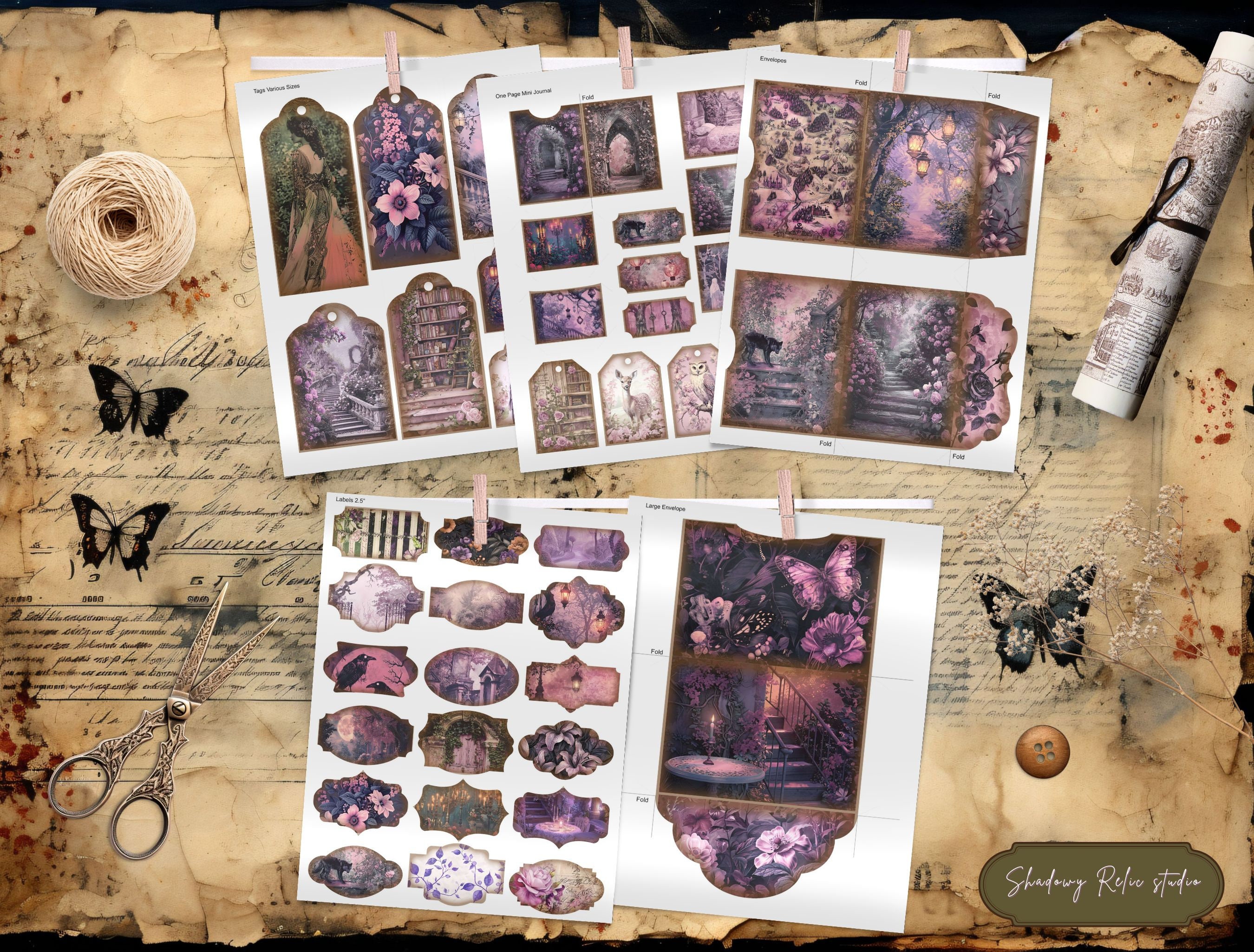 Wraithwood Garden Junk Journal Page Purple Dream Printable Kit Gothic ...