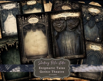 Gothic Theatre Junk Journal Afdrukbare achtergronden Papieren Vintage Theatre Junk Journal Pagina's collagevellen scrapbooking kaarten ephemera