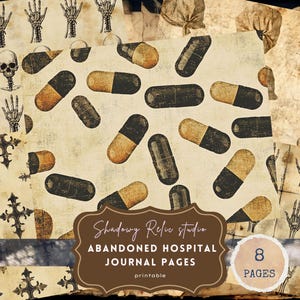 Kit de diario basura de hospital abandonado, efímeras grunge góticas, páginas médicas embrujadas imprimibles, tríptico de papel digital Dark Asylum