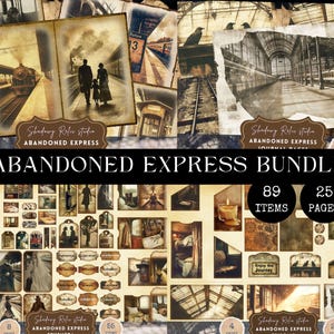 Kit de diario basura de Expreso Abandonado, tren embrujado, efímera de vagón oxidado, tríptico de ferrocarril vintage oscuro, paquete con temática de tren gótico