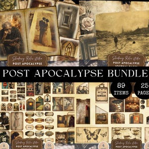 Kit de diario basura postapocalíptico, efímera de supervivencia gótica, tríptico apocalíptico, ruinas de Wasteland, paquete de diario basura con temática del fin de los días.