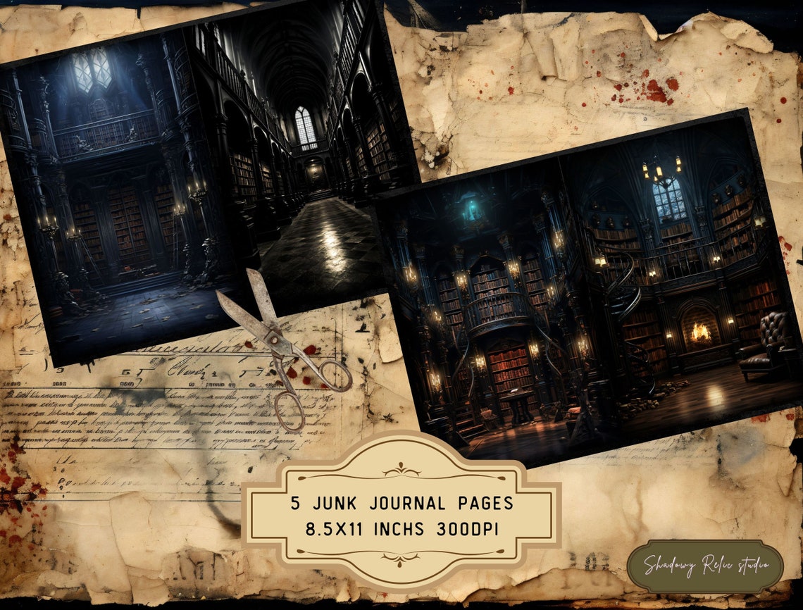 Gothic Library Junk Journal Pages Gothic Printable Pages Collage Sheets ...