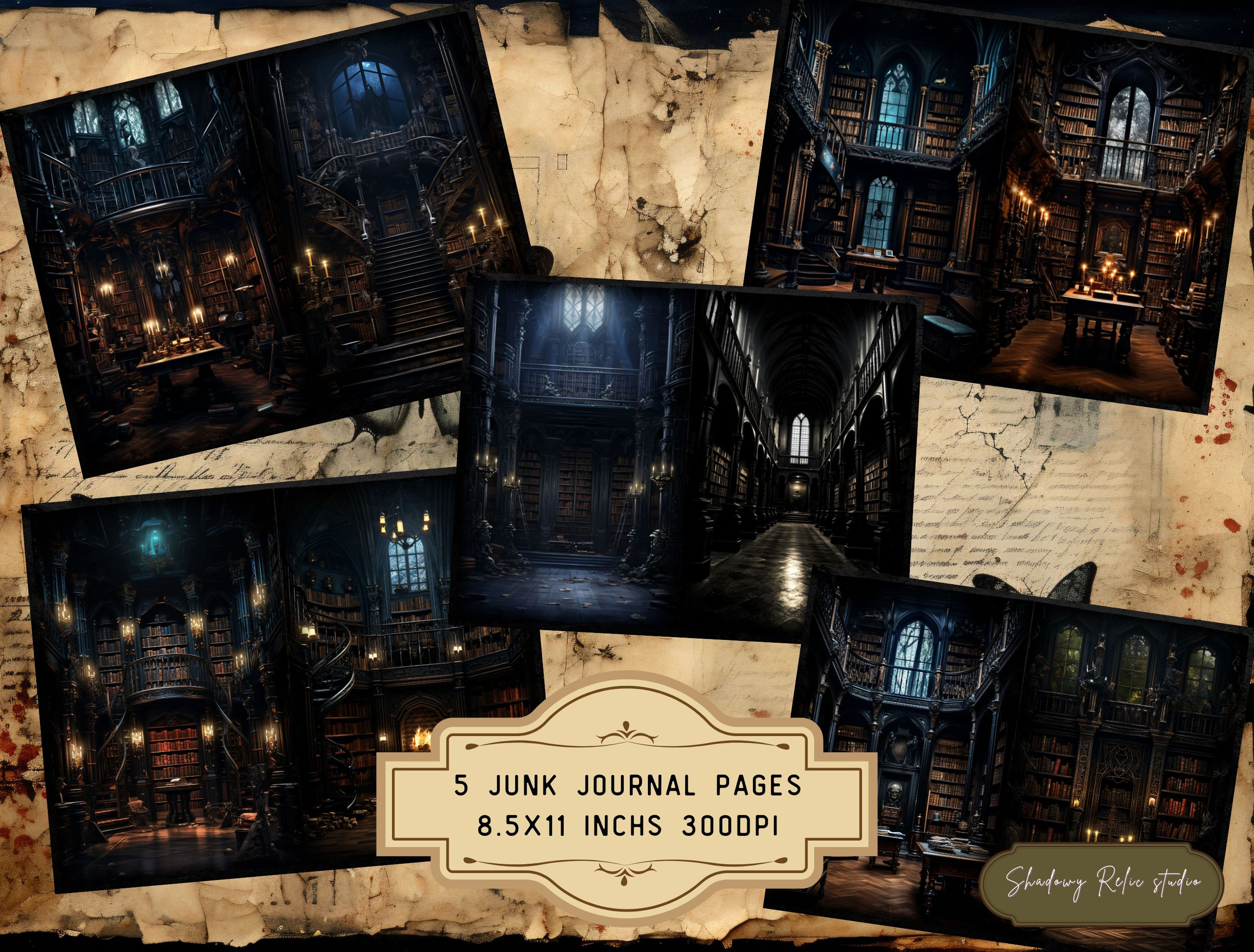 Gothic Library Junk Journal Pages Gothic Printable Pages Collage Sheets ...
