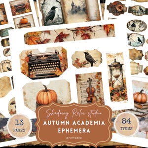 Autumn Academia Ephemera Gothic Fall Junk Journal Kit Halloween Junk Journal Raven Junk Journal Pages Dark Academia junk journal pages